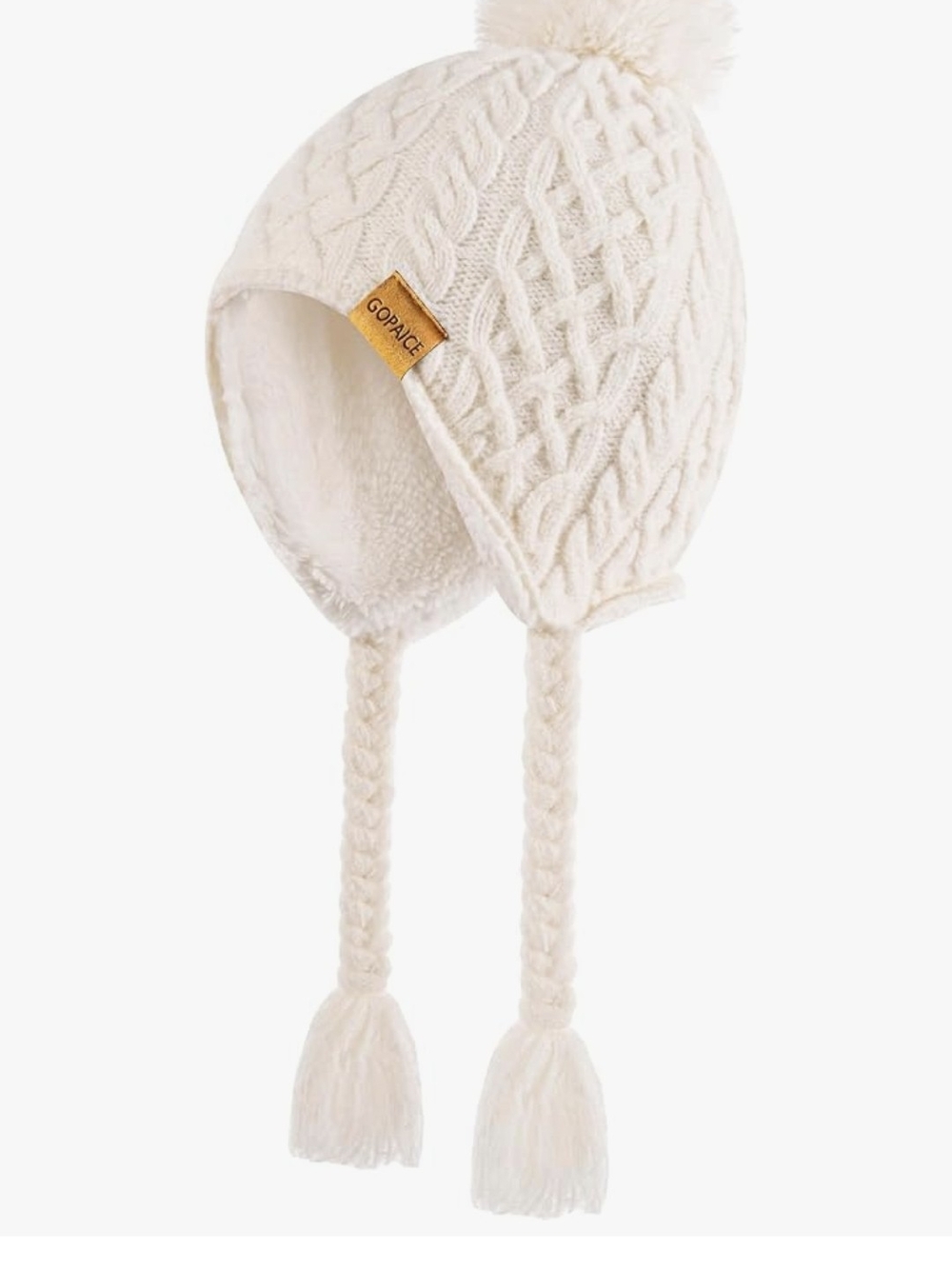 Kids Cream Cable Knit Pom-Pom Earflap Hat